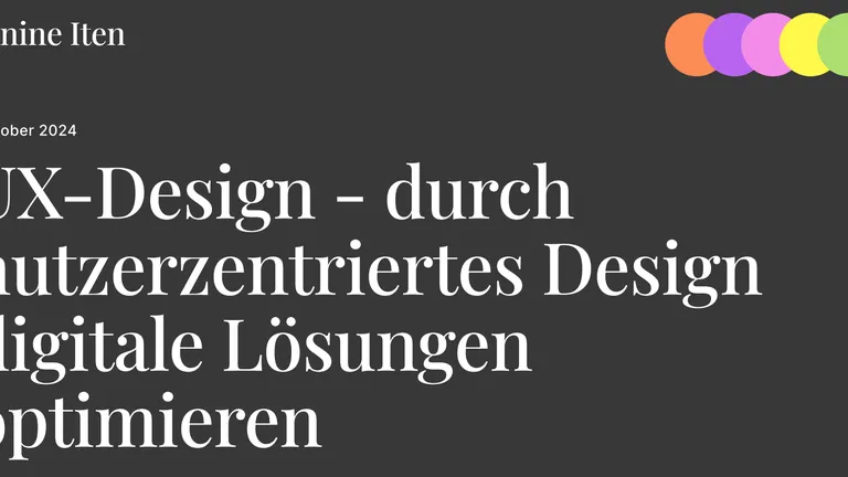 Schwarzer Hintergrund weisse Schrift mit Text: UX-Design - durch nutzerzentriertes Design digitale Lösungen optimieren.