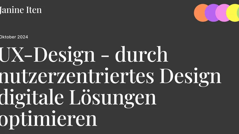 Schwarzer Hintergrund weisse Schrift mit Text: UX-Design - durch nutzerzentriertes Design digitale Lösungen optimieren.